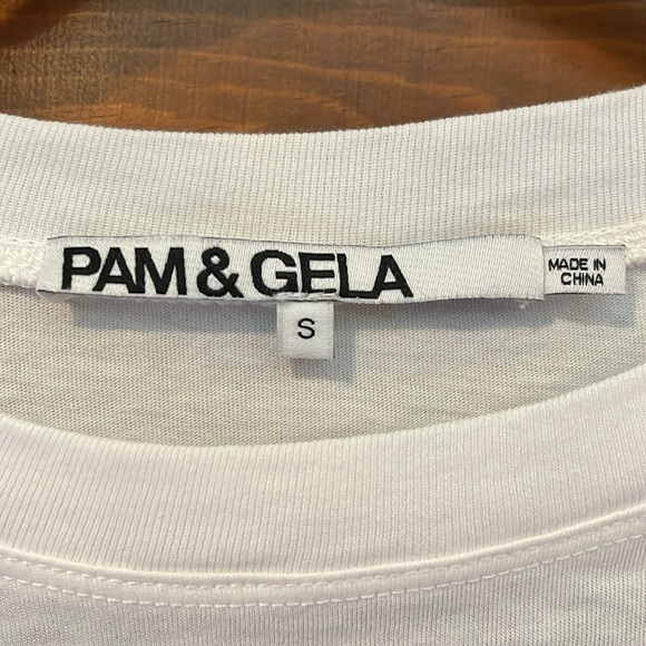 NWOT Pam & Gela White Ruched T-Shirt with Pink Stars - Picture 5 of 6